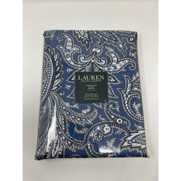 Lauren Ralph Lauren Tablecloth 60 X 84 IN 152 X 213 CM Nappe Mantel Blue White - Picture 1 of 8